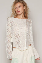 Natural Boat neck long sleeve lace fabric solid fitted knit POL Top