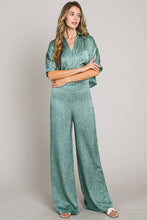 Green Short sleeve button down crop satin shirt
