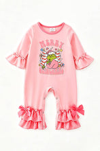 Merry Grin-mas pink printed baby romper
