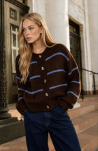 STRIPE JACQUARD BUTTON DOWN KNIT CARDIGAN: BROWN