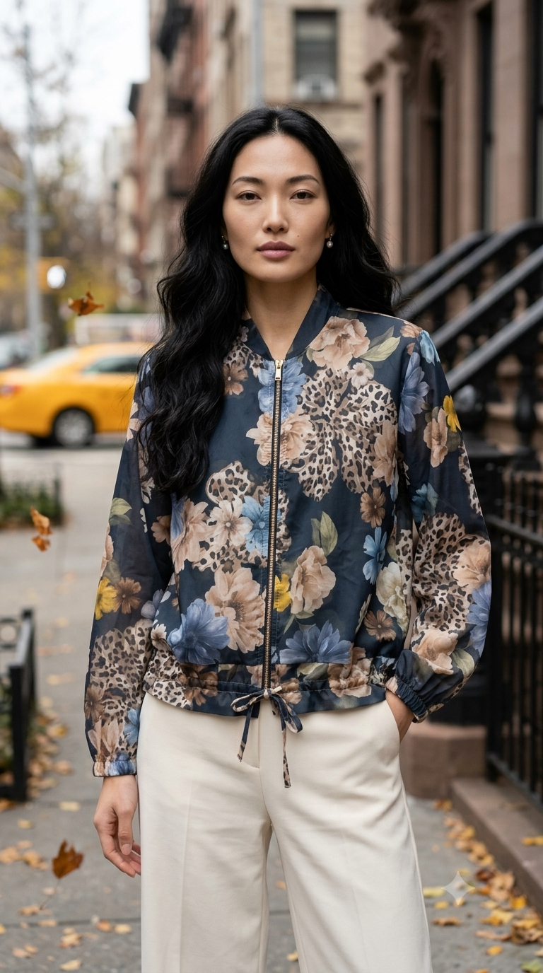Lightweight Black Floral Leopard Tencel Jacket