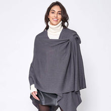 Charcol Shoulder Strap Solid Ruana Poncho