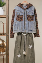 Cheetah Denim Vest with Animal Print Sleeves and Hoodie