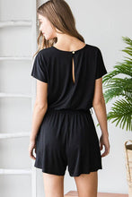 Black Solid Bulgari Romper with Belt and Keyhole Back