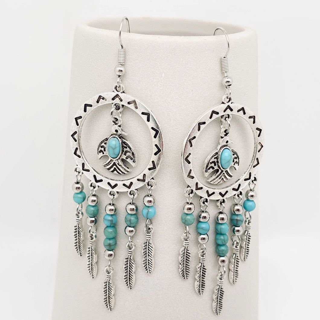 Bird PendantTurquoise Tassel Earrings