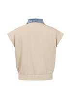 Taupe Light Blue Knit Denim Mix Vest