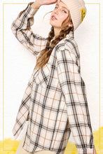 Bone Loose Fit Button Down Soft Fabric Plaid Shirts