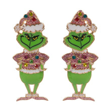Pink Sparkly Holiday Grinch Green Monster Earrings