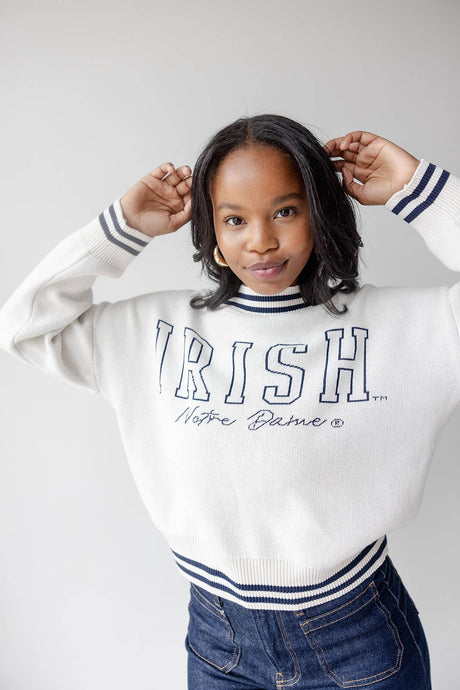 Navy Ivory Notre Dame Queen Oversized Striped Crew Sweater