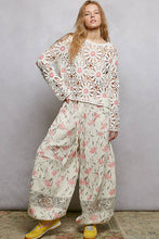 Off White Pink Floral Weave Round Neck Long Sleeve Crochet POL Top
