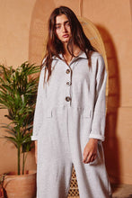 Heather Grey French Terry Boxy Button Up Bucketlist Jumpsuit