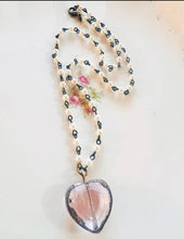 Soldered Pink Mini Glass Heart Pearl Chain Necklace