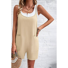 Beige Scoop Neck Spaghetti Straps Loose Fit Solid Romper