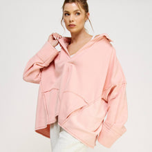 V-NECK POLO OVERSIZED PULLOVER SWEATSHIRT TOP-FZ0015-D2: HEATHER GREY / S