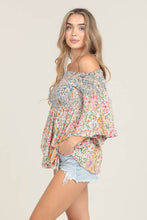 Twin Godet Smocked Off Shoulder Bell Sleeve Top