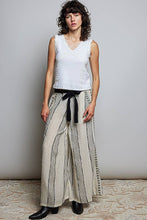 Black Striped Textured Fabric Crafted Waistband Wide-Leg Pants