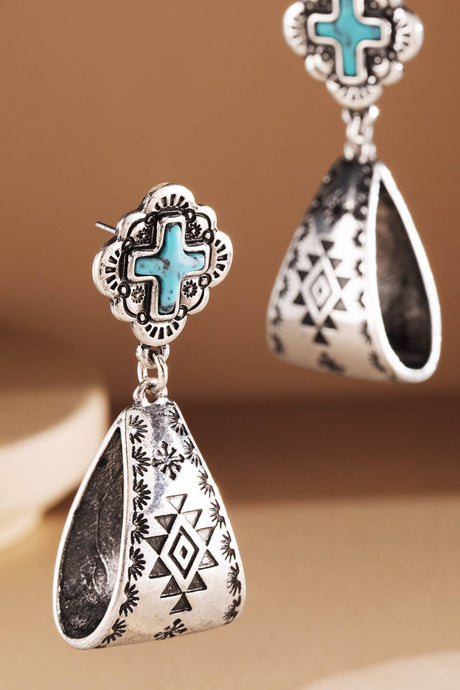 Turquoise Western Hand Stone Loop Cross Post Earrings