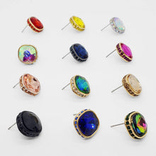 Fuchsia Rhinestone Trimmed Square Stone Evening Stud Earrings