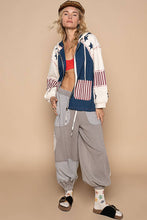 Indigo Multi Balloon sleeve patch detail hooded zip up POL Jacket