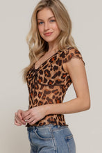 Taupe Vlay Cap Sleeve Leopard Printed Cabo Mesh Top
