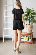 Black Solid Bulgari Romper with Belt and Keyhole Back
