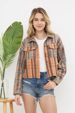 Apricot Tan Soft Lightweight Plaid Mix Crop Shirt Jacket