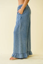 Denim Ruffle Bottom Wide Leg Pants