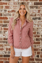 Red Gingham Long Sleeve Frilled Button Down Shirt