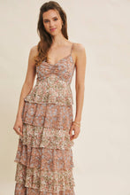 Clay Multi Romantic Story Cascasing Teired Ruffle Smocked Maxi Dress