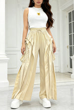 X9932CP Ruffle Cargo Wide-Leg Pants: BLACK / M