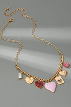 Gold Hearts Check Rhinestone Charm Necklace