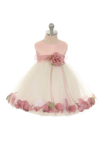 Ivory Dusty Rose Top Flower Petal Baby Dress with Sash