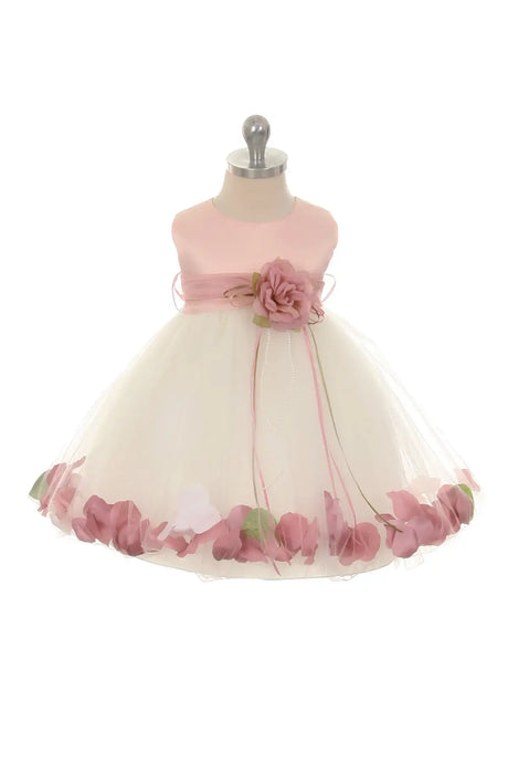 Ivory Dusty Rose Top Flower Petal Baby Dress with Sash