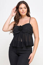 Black Plus Size Baby Doll Mesh Rhinestone Top