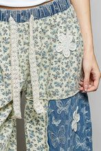 Blue Butterfly Crochet patch detail contrast patchwork printed woven POL pants