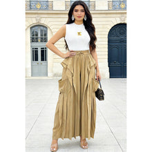 X9932CP Ruffle Cargo Wide-Leg Pants: BLACK / M