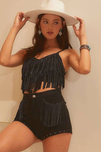 Black Stud Fringe Suede Shorts