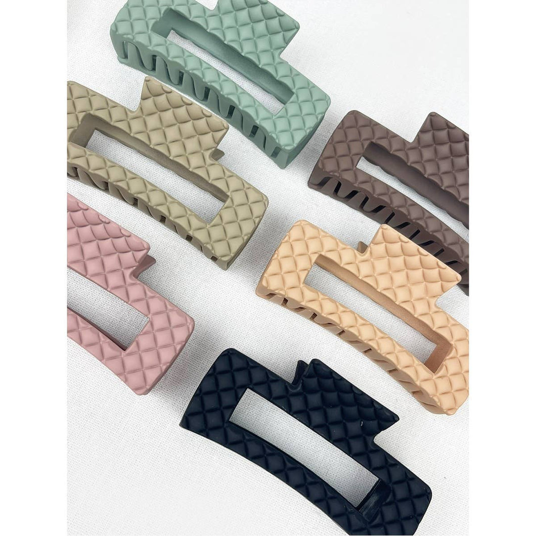 Matte Embossed Cut Out Rectangle Hair Clips: MIX COLOR / ONE(12)