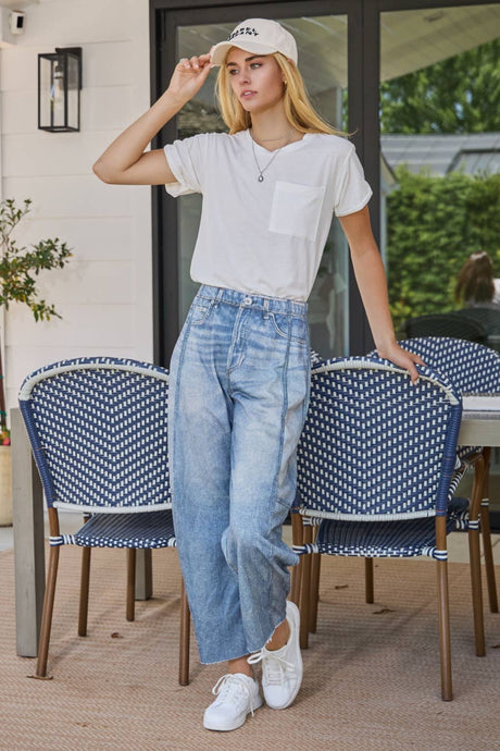 Illusion Faux Denim-like Printed Barrel Pants