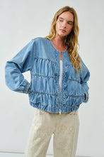 Denim Ruched Seam Bomber Jacket