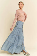 Denim Button Front Ruffle Hem Maxi Dave Dani Skirt