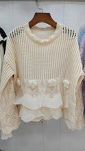Beige Retro Hollow Out Crew Neck Knit Top