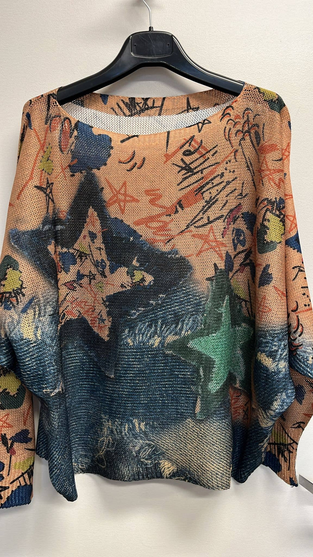Peach Stars Round Neck Knit Printed Sweater LOOWIE