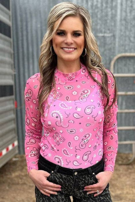 Pink Bandana Babe Mesh Top