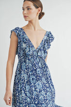 Blue Ruffle Tiered V-neck Maxi Dress