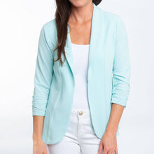 Mint Dove Ruched Stretch 3/4  Sleeve Crepe Blazer