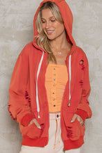 Carnelian Orange Washed Distressed Zip-up Hoodie 11/14/23 7585