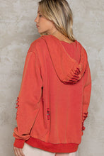 Carnelian Orange Washed Distressed Zip-up Hoodie 11/14/23 7585