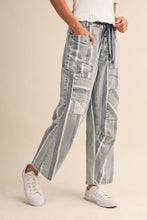 Light Denim Stripe Tapered Barrel Patch Pocket Pants