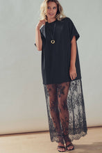 Black Mixed-Media T-Shirt Dress with Sheer Lace Skirt
